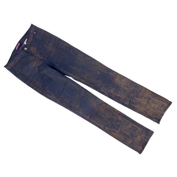 Bubblegum Gold Coated Reptile Print Slim Straight Mid Rise Jeggings, 9/10 - Picture 3 of 16